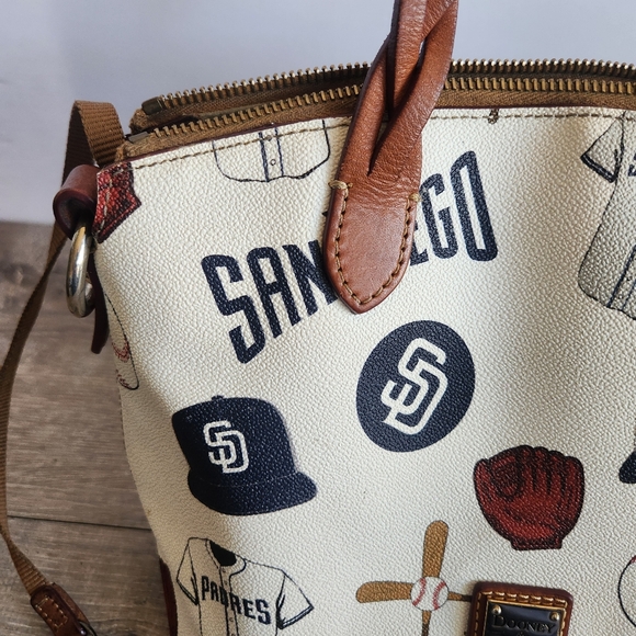 Dooney & Bourke San Diego Padres MLB Baseball Leather Shopper Tote Purse Bag - Picture 4 of 13